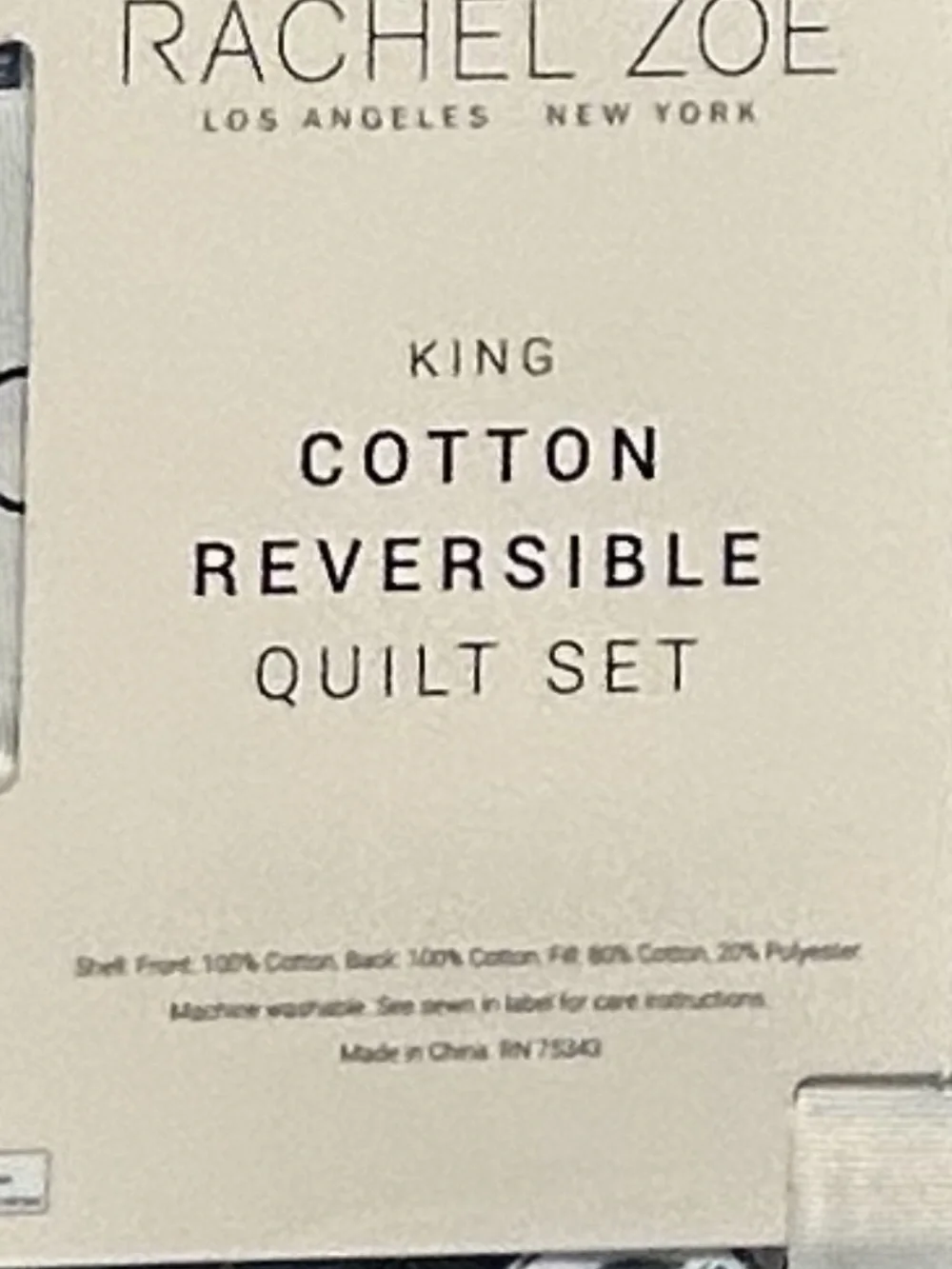 Rachel Zoe Blue and White King Cotton Reversible Quilt Set 106”x92”